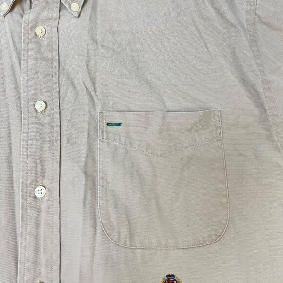 Tommy Hilfiger Mens Med Khaki Long Sleeve Button Down Shirt Crest Logo Cotton - Picture 4 of 11